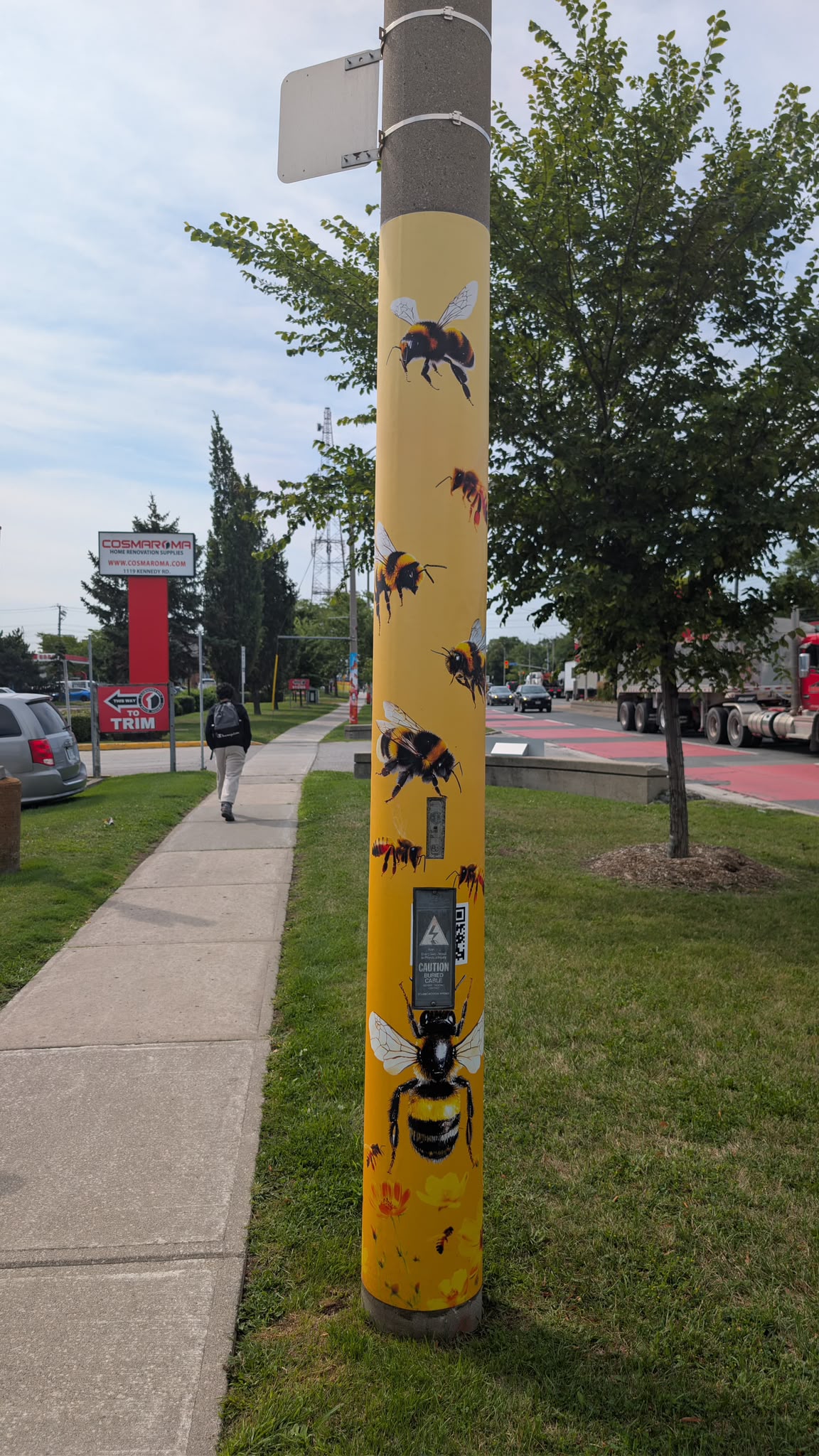 New decorative BIA pole wrap on Kennedy Road